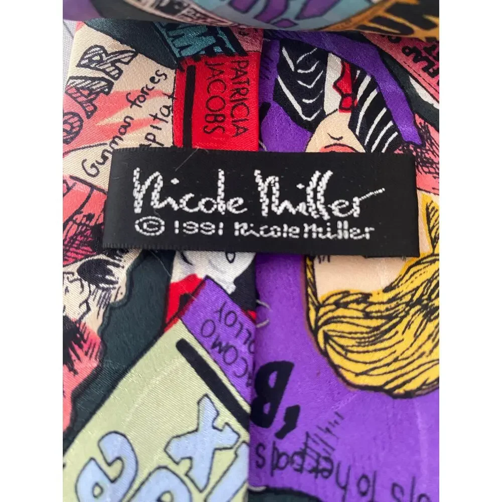 Nicole Miller Vintage 1991 HAND-SIGNED Silk Tie 80s New York Post Headlines 58x4